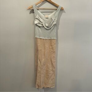 Sir Brand Sage Green Linen/Silk Ruffle Midi dress size S